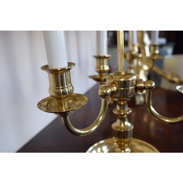 Metal Empire Brass Bouillotte Lamps with Green Tole Shades, 1960s, Set of 2 For Sale - Image 7 of 11