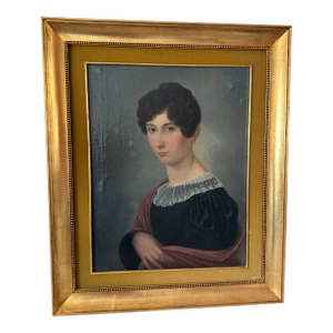 19th Century Granduer Antique Portrait Oil Paint on Canvas Classic Lady
