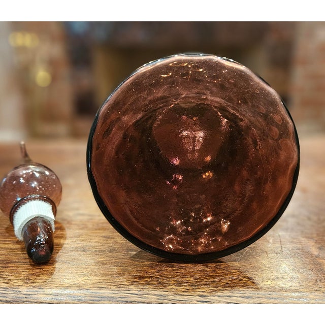 Vintage MCM Amethyst Glass Genie Bottle Decanter Italian Empoli Style With Flame Stopper For Sale - Image 10 of 12