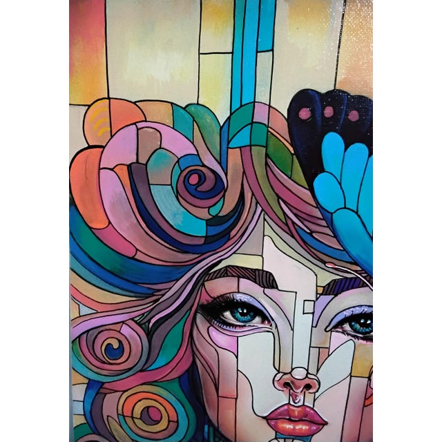 Early 21st Century "Portrait of Woman With Butterfly," by Ricardo Maya For Sale - Image 5 of 9