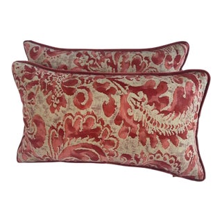 Pair of Petite Fortuny Pillows With Velvet Backs For Sale