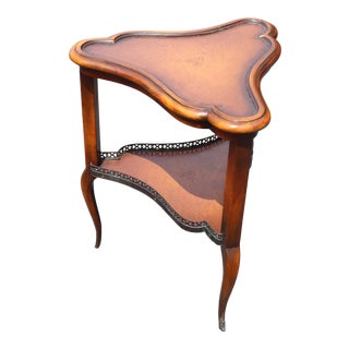 Embossed Leather Top Mahogany Triangular Regency Style End Table Plant Stand For Sale