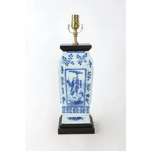 Blue Vintage Qing Dynasty Blue and White Porcelain Square Vase Lamp For Sale - Image 8 of 8