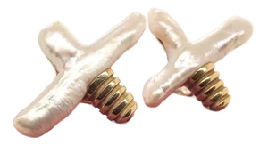 Pair of X-Shaped Baroque Pearl Earrings in 18k Gold by Christopher Walling