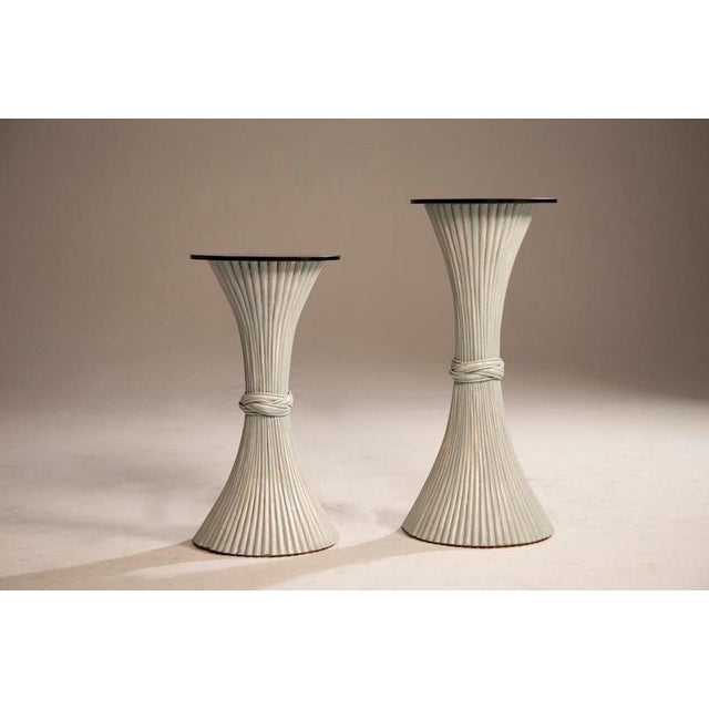 White Painted Bamboo Plant Stands with Black Glass Tops, 1970s, Set of 2 For Sale - Image 3 of 16