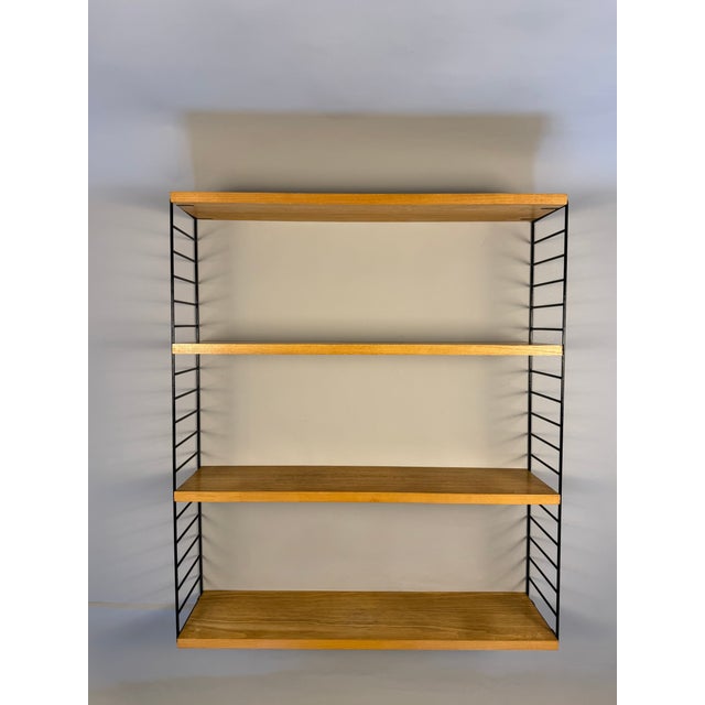 Floating Wall Shelf in Oak Veneer and Black Metal, 1960s For Sale - Image 14 of 14