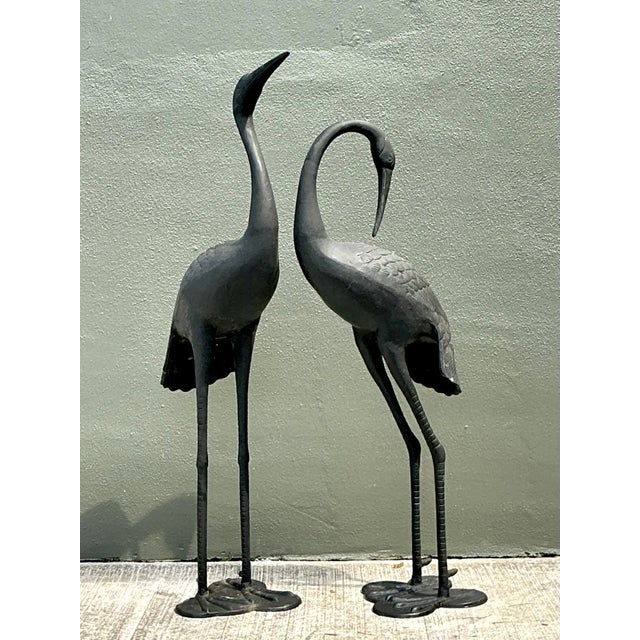 Mid-Century Modern Vintage Cast Aluminum Standing Cranes - Set of 2 For Sale - Image 3 of 12