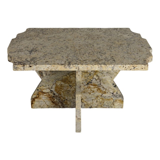 Unique Vintage Postmodern Granite Stone Coffee Table With Scalloped Edge For Sale