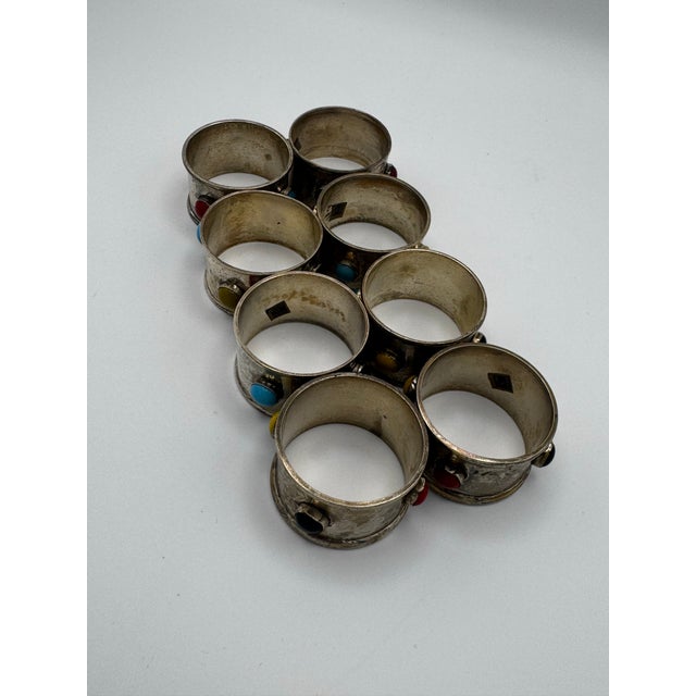 Mid-Century Modern MCM Silver and Gemstone Napkins, Set of 8, Made in India For Sale - Image 3 of 12