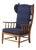 French Lounge Chair in Oak and Blue Fabric, 1960s For Sale