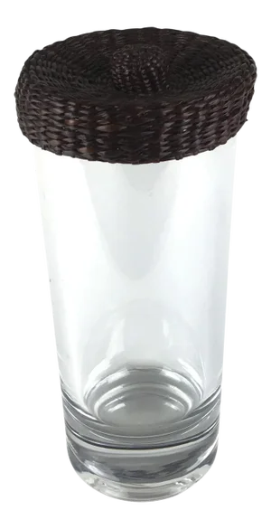 Vintage Mid Century Heavy Thick Glass Wicker Covered Bottle
