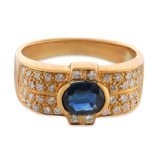 Contemporary Vintage Sapphire Diamond 18k Yellow Gold Ring, Size 6.25 For Sale - Image 3 of 6