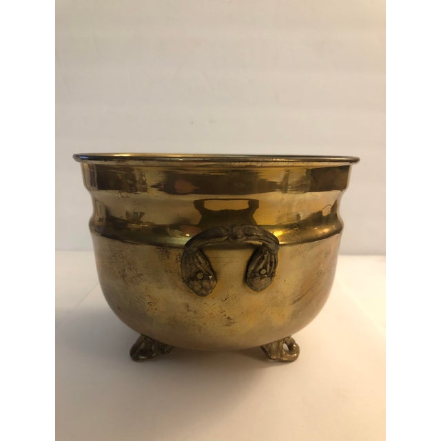 Indian Mid 20th Century Vintage Solid Brass Footed Planter With Handles For Sale - Image 3 of 9