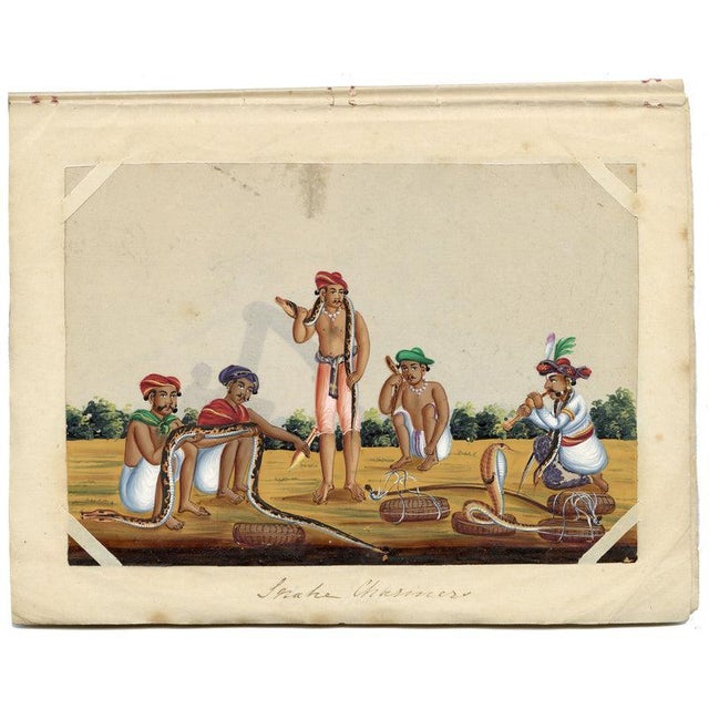 Gold Indian Company School, Snake Charmers, 1800s, Gouache on Paper For Sale - Image 8 of 9