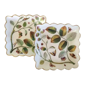 19th Century Chamberlains Worcester Porcelain Blind Earl Square Dessert Serving Dishes - A Pair