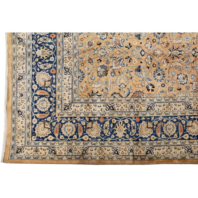 Early 20th Century Antique Persian Mashad Handmade Tan Wool Rug With Allover Motif For Sale - Image 4 of 7