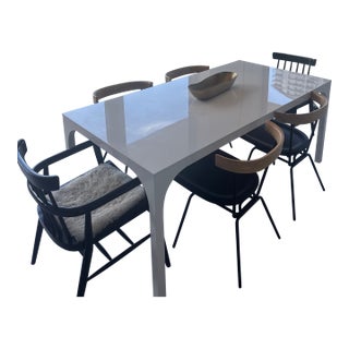 Cb2 Modern Dining Set – Aqua Virgo Table + 6 Chairs – Seats 6 For Sale