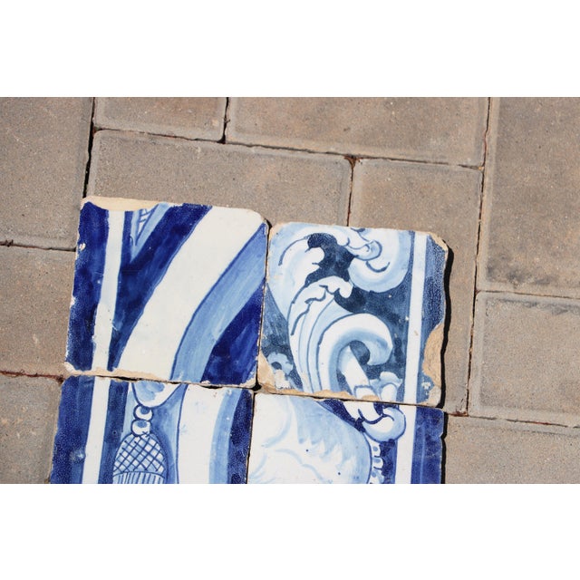 Baroque Antique 18th Century Portuguese Baroque Tiles With Ornamental Scrollwork & Tassel Details, Set of 8 For Sale - Image 3 of 10