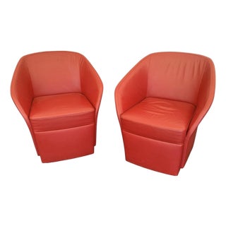 Bernhardt Red Leather Swivel Chairs Made for the New England Patriots (A Pair ) For Sale