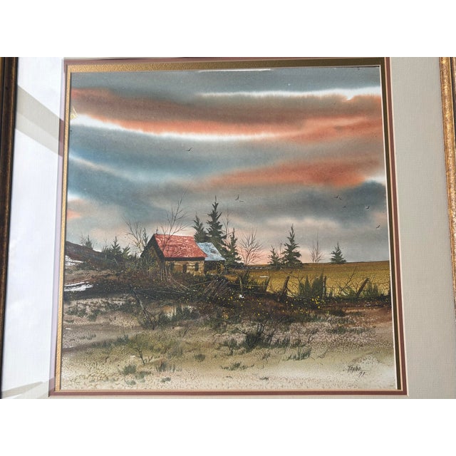 Dwane Taylor 1979 Original Watercolor Rural Winter Landscape, Framed For Sale - Image 4 of 9