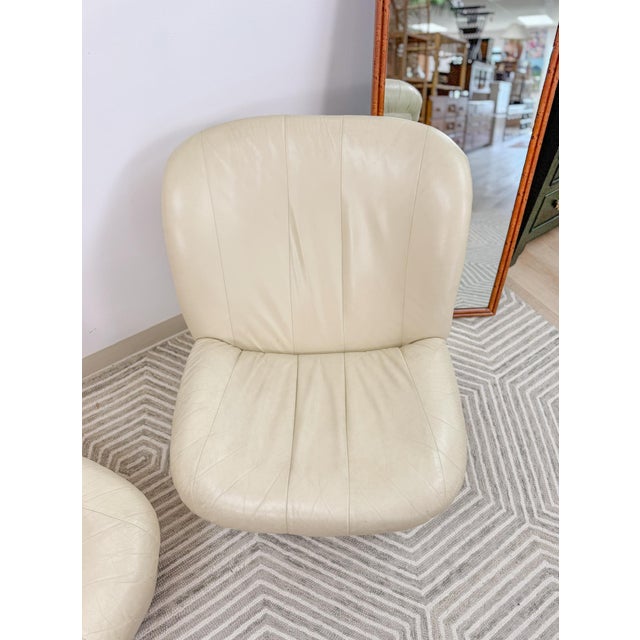Vintage Cream Leather MCM Postmodern Swivel Glider Chair Pair 28" Wide For Sale - Image 9 of 15