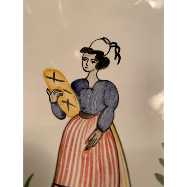 White Vintage French Faience Trivet Breton Woman For Sale - Image 8 of 9