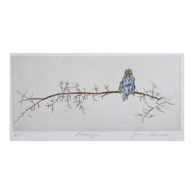 Contemporary Baby Blue Bird on Branch Etching For Sale