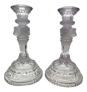 Art Nouveau Clear and Frosted Glass Candlesticks from Val Saint Lambert, 1900s, Set of 2