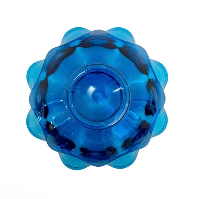 Blue VTG Viking Glass Bluenique Footed Art Glass Double Ruffled Bowl W/Sticker (A14). For Sale - Image 8 of 9