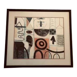 Mid Century Abstract Art ‘The Seer’ After Adolf Gottlieb, Signed and Framed