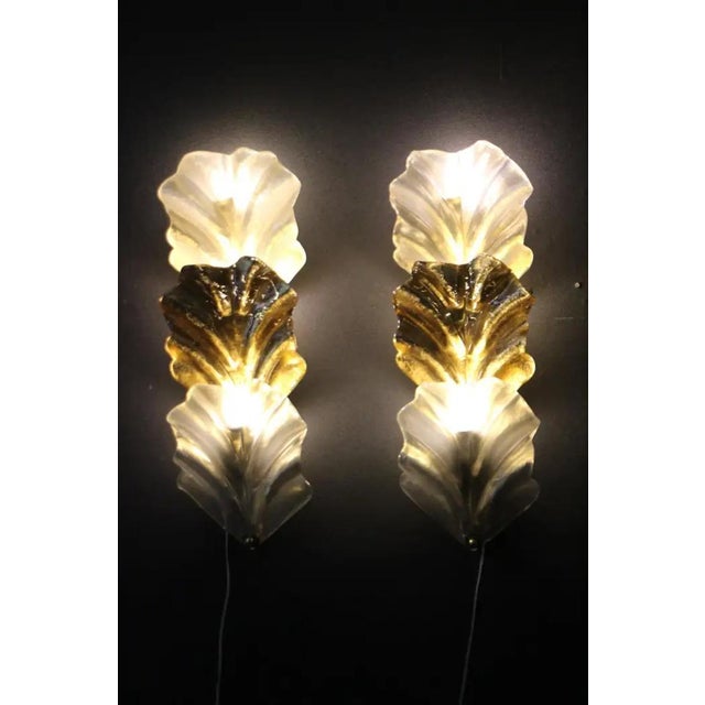 Gold and White Murano Glass Leaf Sconces in the style of Barovier, 1990s, Set of 2 For Sale - Image 6 of 15