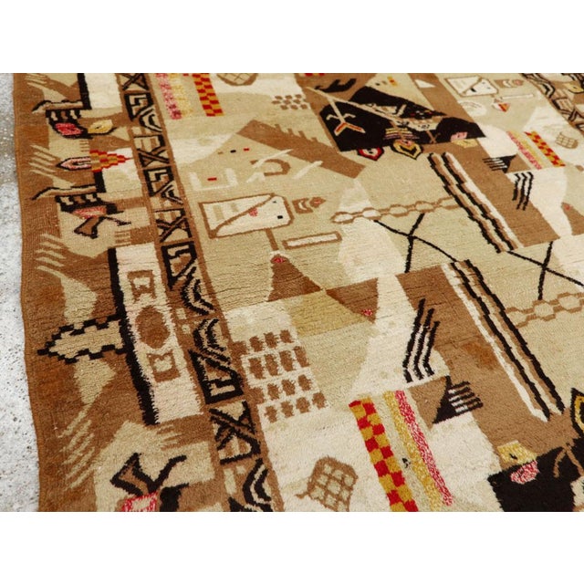 Mid 20th Century Galerie Shabab Collection Mid-20th Century Indian Art Deco Rug Inspired by Edward McKnight Kauffer For Sale - Image 5 of 10