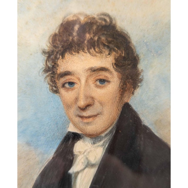 Glass 19th Century English or American Watercolor Miniature Portrait of a Gentleman For Sale - Image 7 of 10