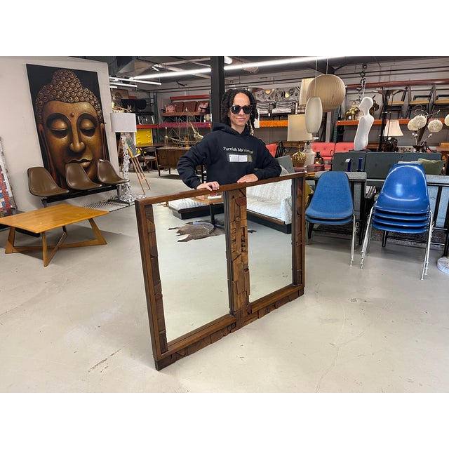 Vintage 1970s Lane Brutalist Double Wall Mirror Geometric Paul Evans Style For Sale - Image 6 of 9