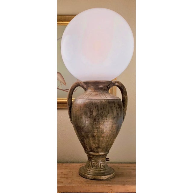 Vintage 1980s Gold Black Greek Key Amphora Urn Globe Table Lamps - a Pair For Sale - Image 11 of 13