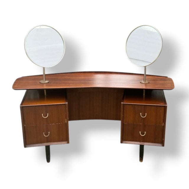 Wood Mid 20th Century G-Plan Walnut Curved Dressing Table With Mirrors For Sale - Image 7 of 7