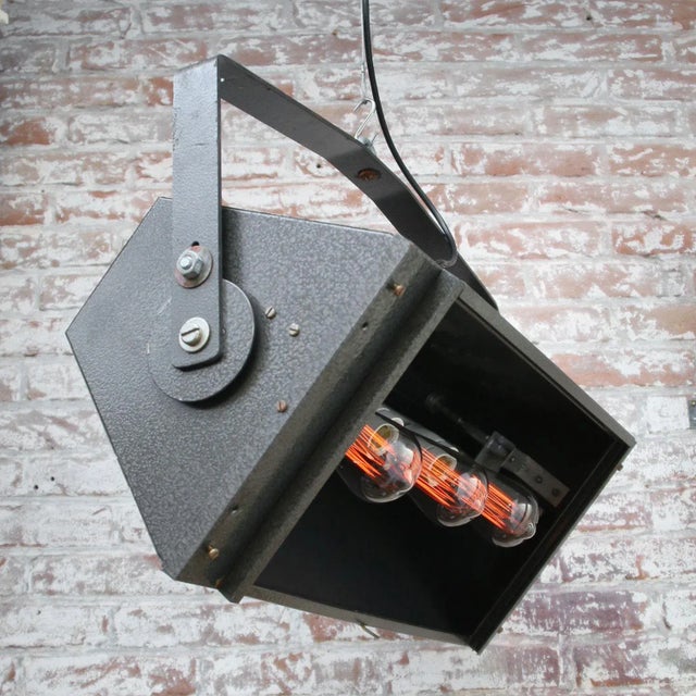 Vintage Dark Grey Metal Theater Pendant Lamp, 1950s For Sale - Image 4 of 5