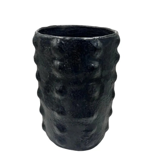 Sejnane Cylindrical Clay Bumpy Vessel - Dark Large For Sale - Image 4 of 5