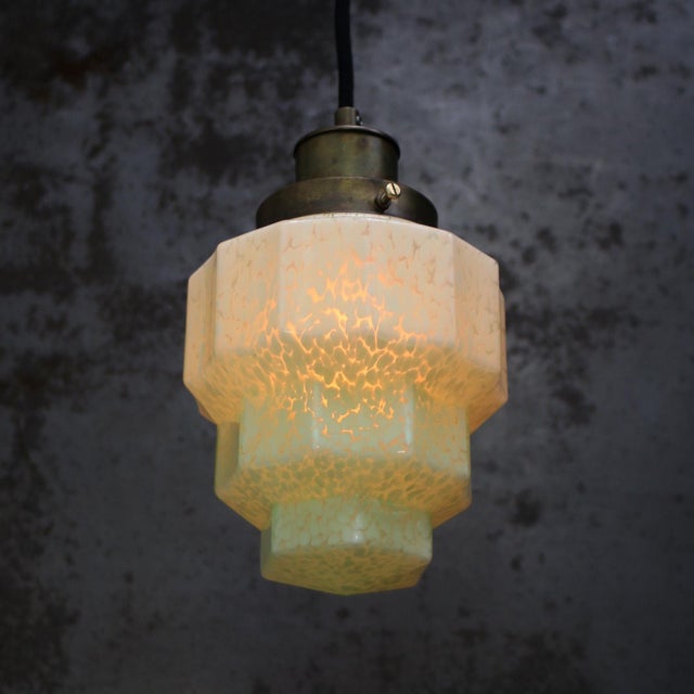 French Art Deco Green Clichy Glass Pendant Lamp For Sale - Image 3 of 6