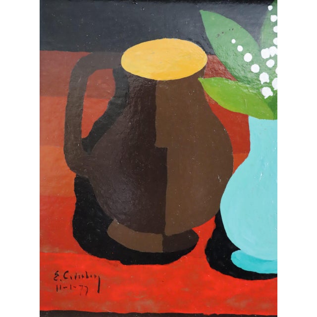 1970s 1977 'Blue Vase & Pears' Vintage Original Still Life Tempera Painting by Swedish Artist Eric Cederberg (1897-1984), Framed For Sale - Image 5 of 11