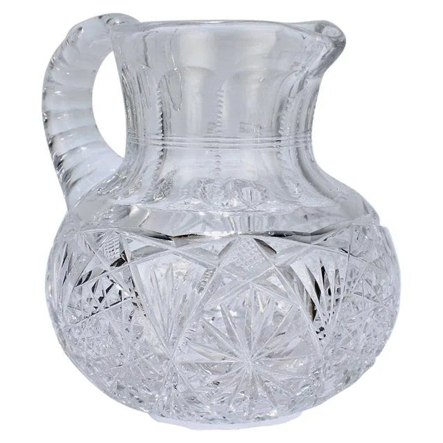Small Antique Squat Cut Glass Juice or Cocktail Pitcher For Sale - Image 13 of 13
