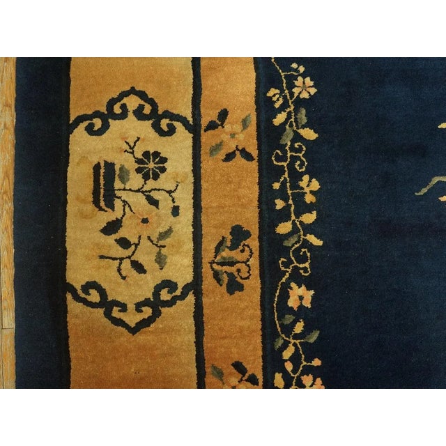 1920s Blue Navy Vase Floral Antique Chinese Peking Carpet 9'2" X 11'6" Knotted Wool Rug For Sale - Image 10 of 13