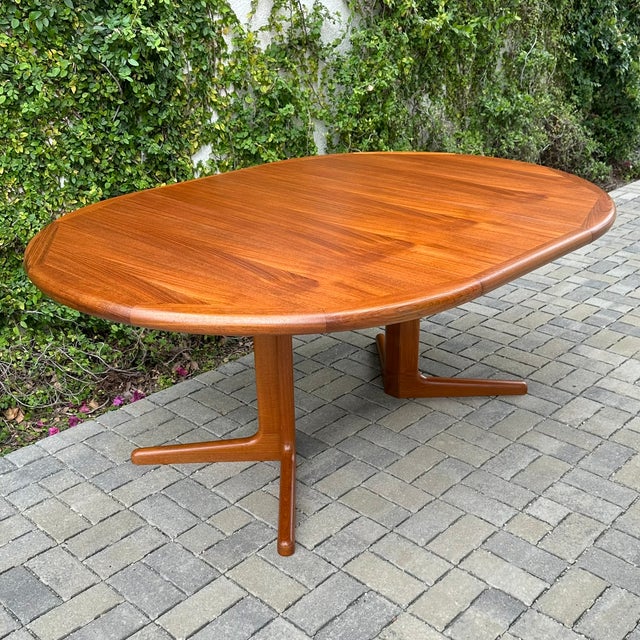 Vintage 1970s Danish Modern Teak Pedestal Base Extension Dining Table For Sale - Image 9 of 12