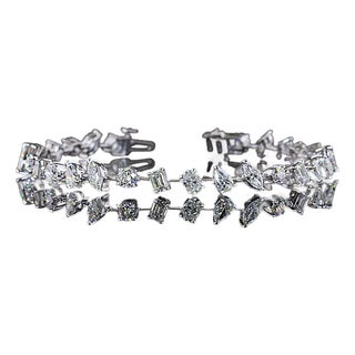 18k White Gold 6.70 CTTW Natural Multi Shape Diamond Bracelet F Color Vs2-Si1 For Sale