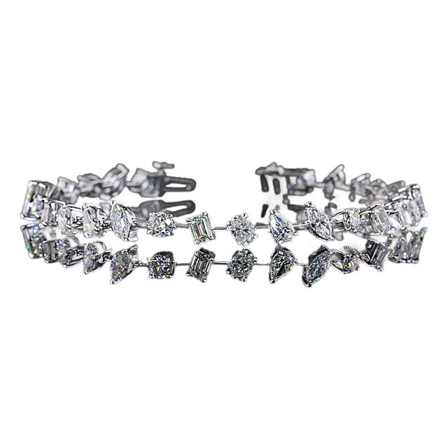 18k White Gold 6.70 CTTW Natural Multi Shape Diamond Bracelet F Color Vs2-Si1 For Sale