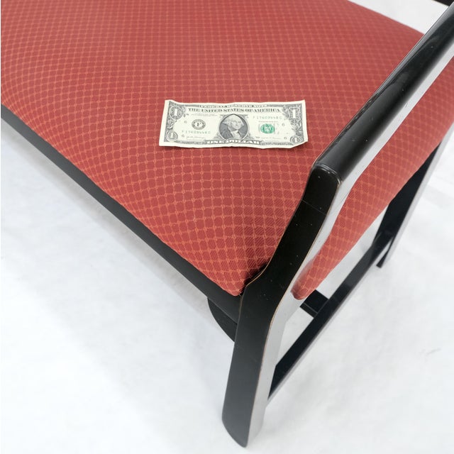 Vintage Black Lacquer Red Upholstery Bench w/ Arms Slotted Back MINT For Sale - Image 10 of 11
