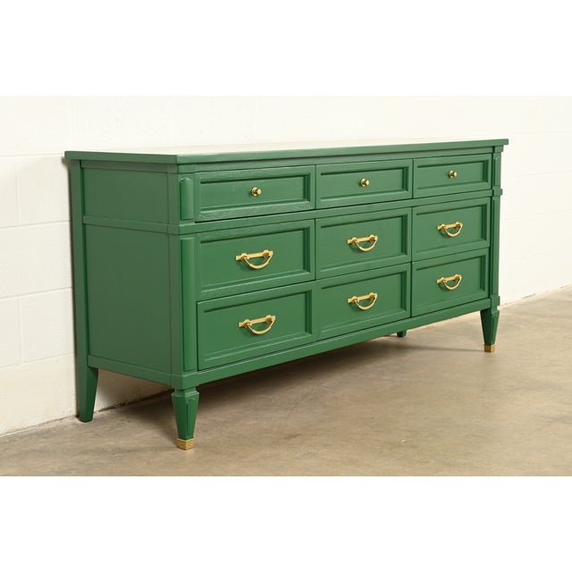 French White Furniture French Regency Louis XVI Green Lacquered Dresser or Credenza, Newly Refinished For Sale - Image 3 of 17
