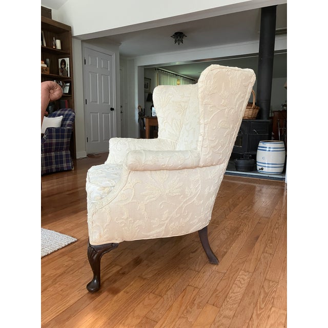 Queen Anne Crewel Embroidered Wingback Armchair For Sale - Image 6 of 9