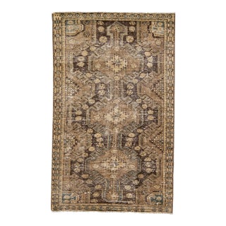 1960s Vintage Persian Distressed Handmade Tribal Brown Wool Rug For Sale