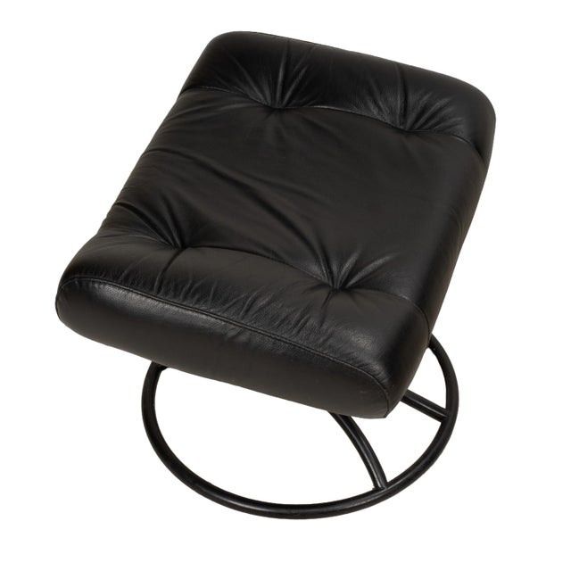 1980s 1980s Vintage Ekornes Stressless Black Leather Recliner & Ottoman Made in Norway For Sale - Image 5 of 16